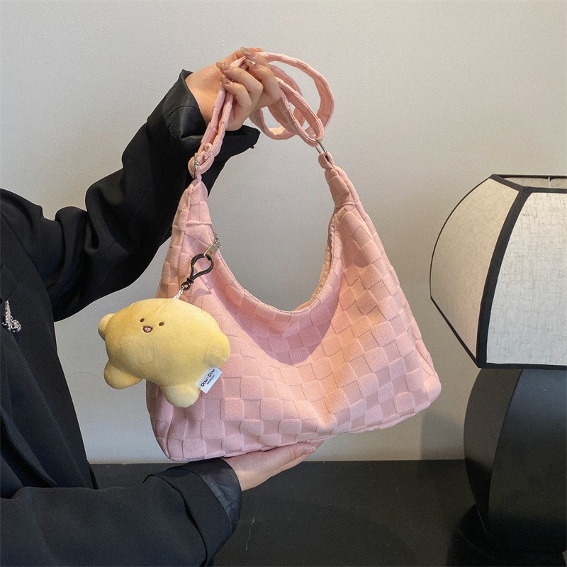 2025 가을 겨울 새로운 플러시 격자 무늬 핸드백 복고풍 대용량 숄더 백 캐주얼 핸드 크로스 바디 백