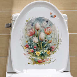 花朵马桶盖装饰贴画郁金香油画贴画浴室厕所美化装饰贴纸-33020