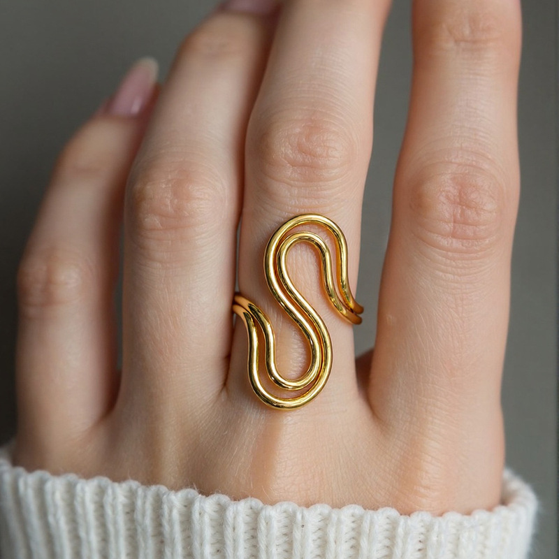 钰汇欧美不锈钢金色夸张戒指小众高级感INS风指环跨境饰品Rings|undefined