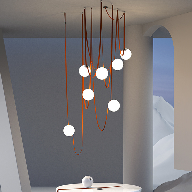 Italian designer belt chandelier minimalist creative model room exhibition hall loft living room villa staircase dining room lamp Italian designer belt chandelier minimalist creative model room exhibition hall loft living room villa staircase dining room lamp