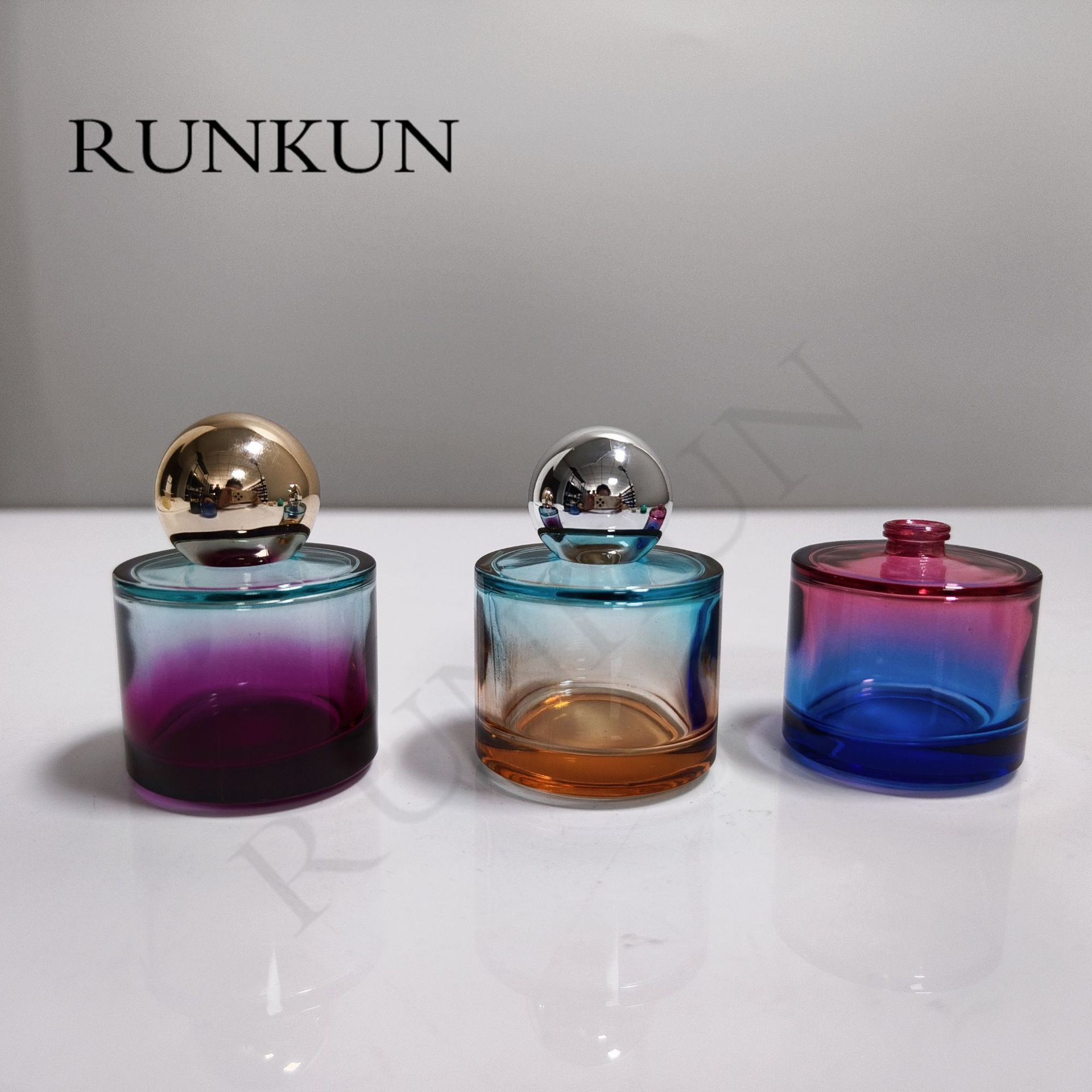 50ml圆柱香水瓶彩色渐变玻璃香水瓶徐州玻璃瓶超细喷雾分装瓶