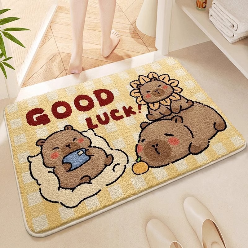 卡皮巴拉仿羊绒地垫浴室卫生间吸水脚垫入户玄关易打理门垫代发