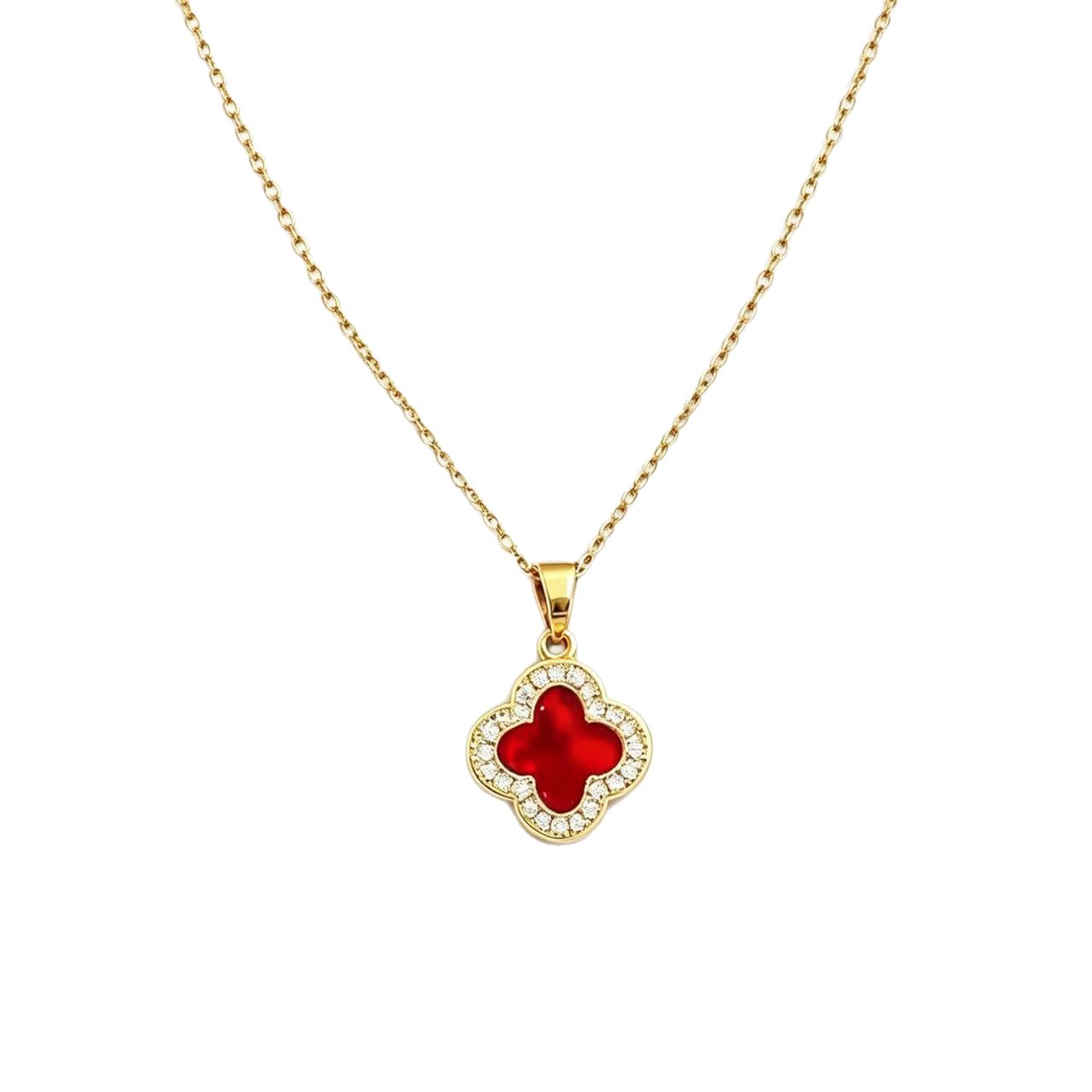 European and American Cross-Border Jewelry Multi-Color Zircon Four-Leaf Clover Titanium Steel Necklace for Women, Stylish and Simple Clavicle Chain with a Sense of Design