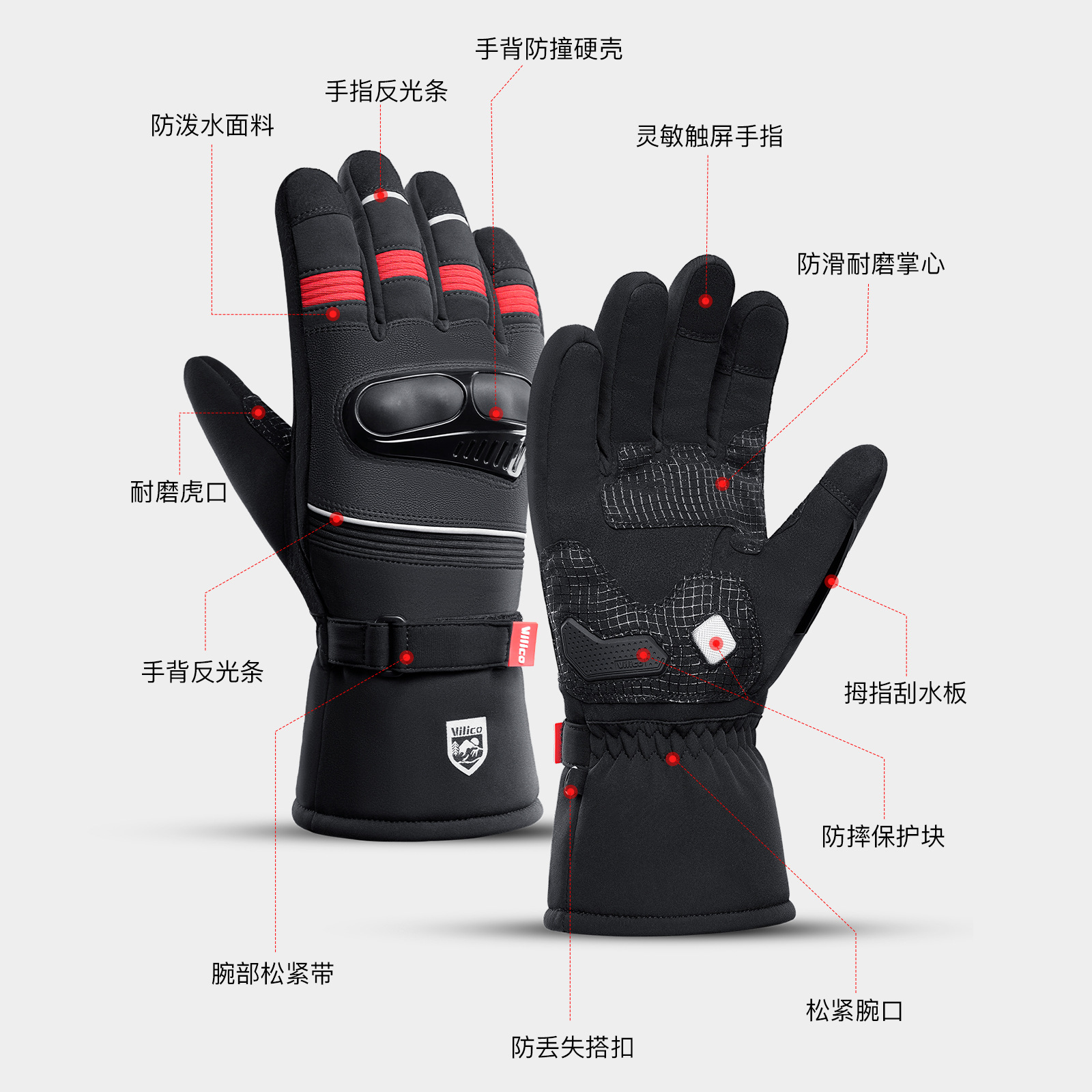 Vilico nuevo invierno guantes de montar al aire libre anti-colisión anti-caída a prueba de viento impermeable resistente al desgaste guantes de motocicleta