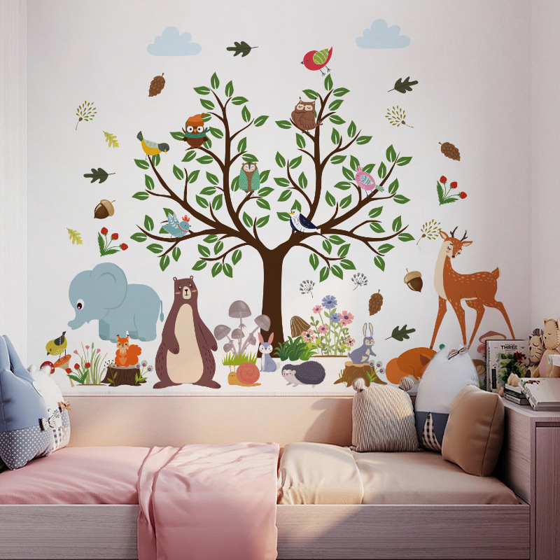 Wall Stickers Wholesale Cartoon Animal Forest Children's Room Wall Stickers Class Room Wall Decoration Layout Stickers