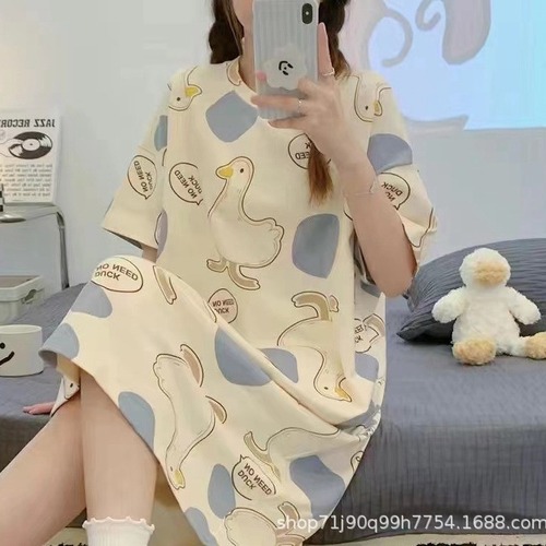 Women's Summer Loose Plus Size Short Sleeve Cartoon Cute Teen Student Thin Sleepwear Homecoming Fashion