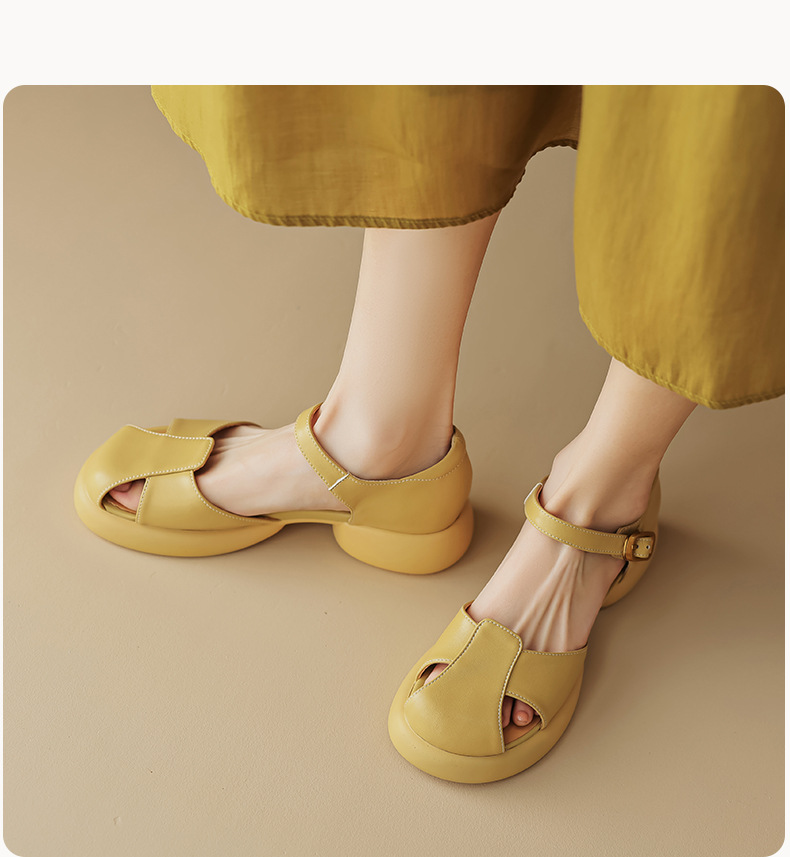 Sandal nữ quai ngang đế dày gót thô phong cách thể thao — Màu vàng ngỗng chi tiết 7