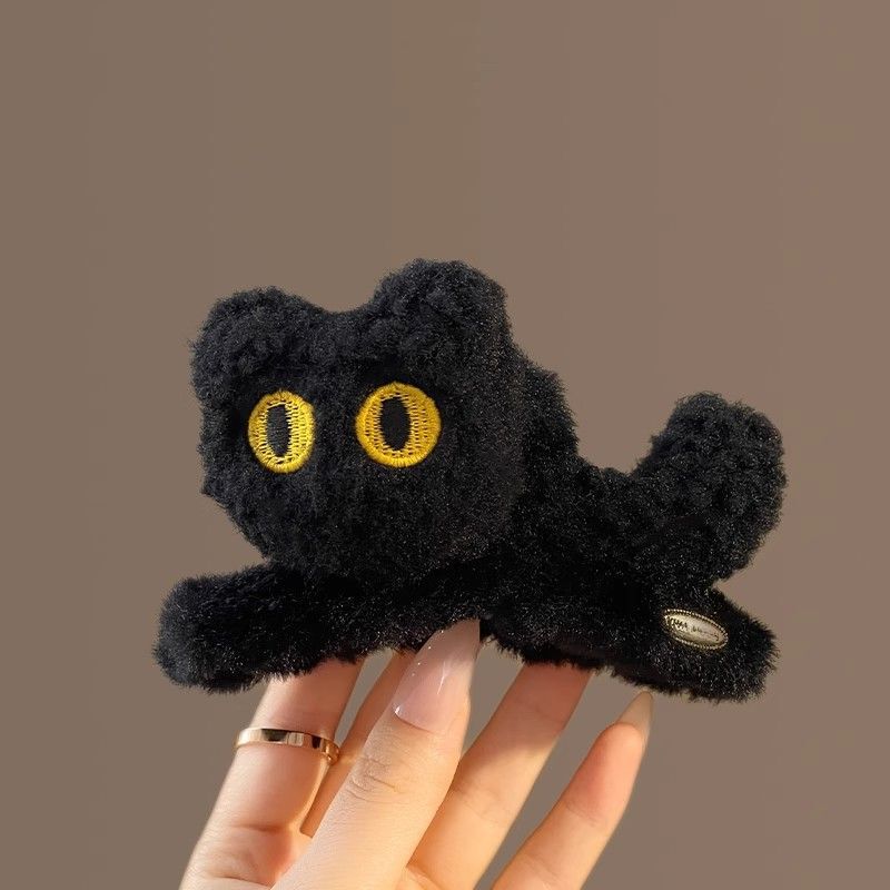 かわいい黒猫のぬいぐるみのヘアピンの女性2024の新しい後頭部の大きいサイズのサメのクリップの頭飾りの高級感|undefined