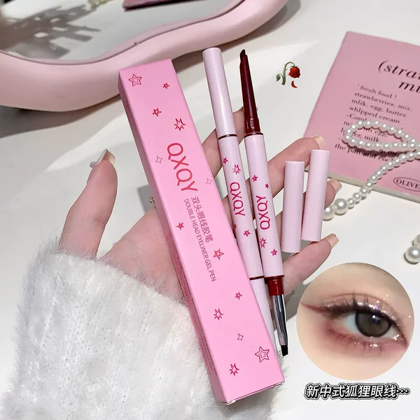 Qxqy Double-Ended Eyeliner Gel Pen, Long-Lasting Blade-Like Eyeliner, Silky Ultra-Fine Eyeliner + Blending Brush Two-In-One Eye Makeup Pen