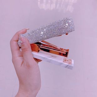 Office Student Stapler Luxury Diamond-encrusted Portable Hand-held Multi-function Stapler High-value Desktop Decoration