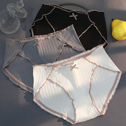 Korean large size student Japanese pure cotton crotch underwear for women with high slits, ear-rimmed waistband and hip briefs