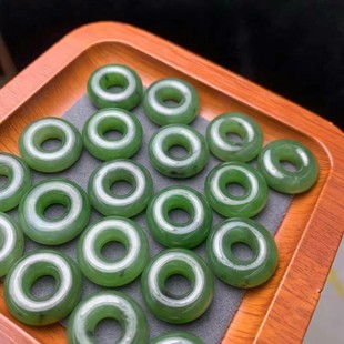 Natural Hotan Jasper Large Bagel Spinach Green Black Dot Jasper Accessories Ring Accessories Factory Wholesale