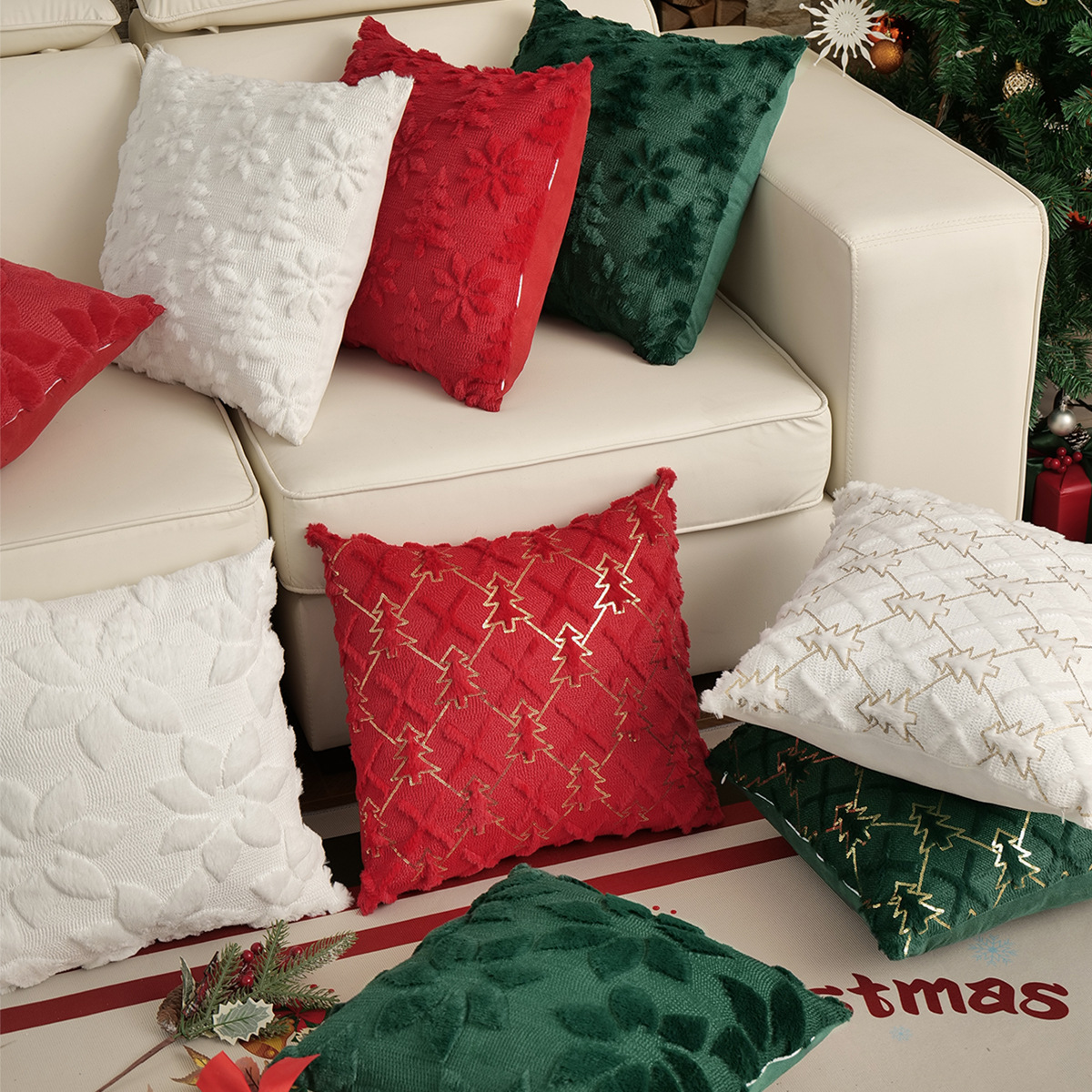 2025 transfronterizos nuevos fundas de almohada de Navidad Europa y América decoración de Navidad fundas de almohada de peluche TEMU en stock