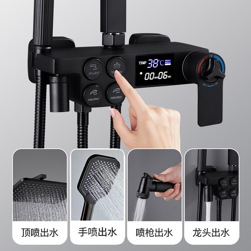 Ducha de cobre completo conjunto de ducha negra temperatura constante pantalla digital inteligente baño doméstico ducha ducha de baño