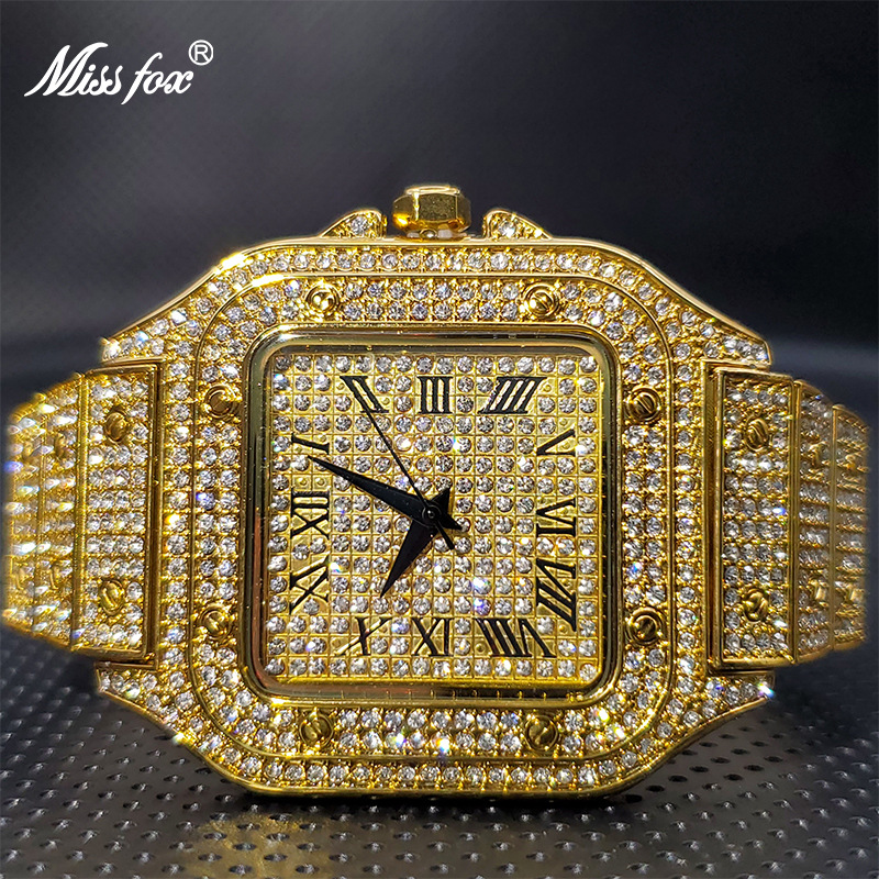 Malishi MISSFOX reloj tarjeta tanque serie cuadrado diamante cuarzo lujo hip hop reloj de hombre