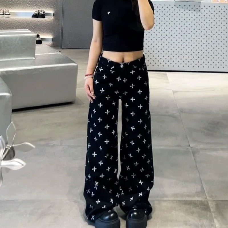 Smfk Black Garden Classic Wide-Leg Jeans, Loose Fit, Full Print, Pure Cotton, Drapey, 25 Spring New Style, Straight Casual Pants Smfk Black Garden Classic Wide-Leg Jeans, Loose Fit, Full Print, Pure Cotton, Drapey, 25 Spring New Style, Straight Casual Pants