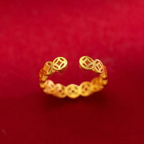 National trend sand gold retro ethnic copper coin ring ring rich money living coin little girl ring wholesale