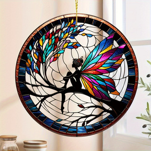 2D Plane 3inch Acrylic Bohemian Fairy Dream Catcher - Stained Glass Window Decoration with Butterflies