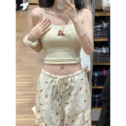American Retro Print Work Pants for Women - Summer Thin Straight Leg Wide Leg Pants for Women - Casual Floral Long Pants for Women - Trendy