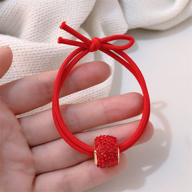 Año del Dragón Zodiaco de alta sensación metal rojo Año Nuevo anillo de cabello de alta altura cuerda elástica cuerda de cabello festiva adornos para el cabello