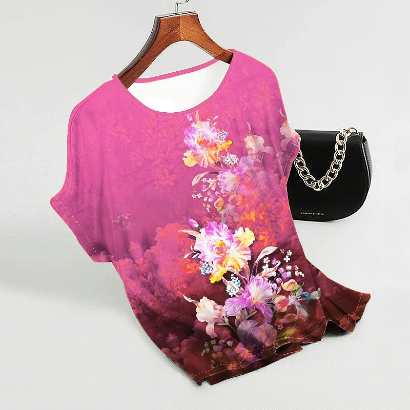 Женская летняя футболка из льняной ткани с принтом, свободного кроя, больших размеров, скрывающая живот, для внешней торговли, 2025 год.