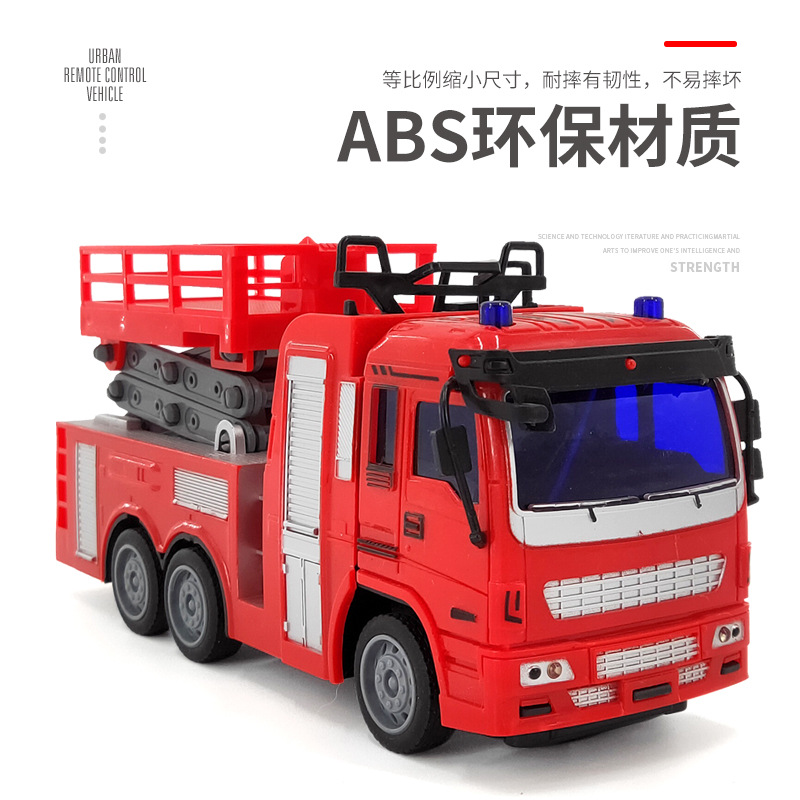 Excavadora de control remoto de 4 vías para niños camión volquete de transporte de ingeniería de juguete Protección contra incendios de 7 vías con un solo clic escalera de rociado de agua rescate
