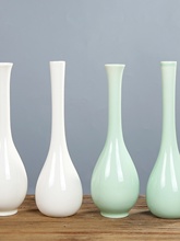 白瓷玉净瓶花插长颈瓶细口桌面青瓷小花瓶观音瓶陶瓷摆件复古禅意