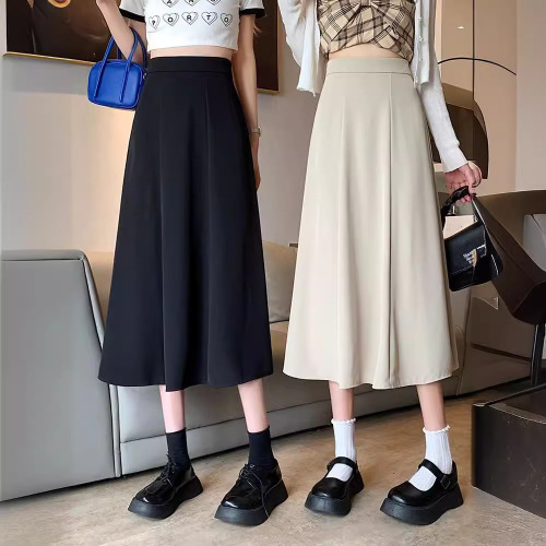 Hip-covering slimming suit skirt for women summer 2024 new high-waisted a-line skirt pear-shaped body mid-length skirt