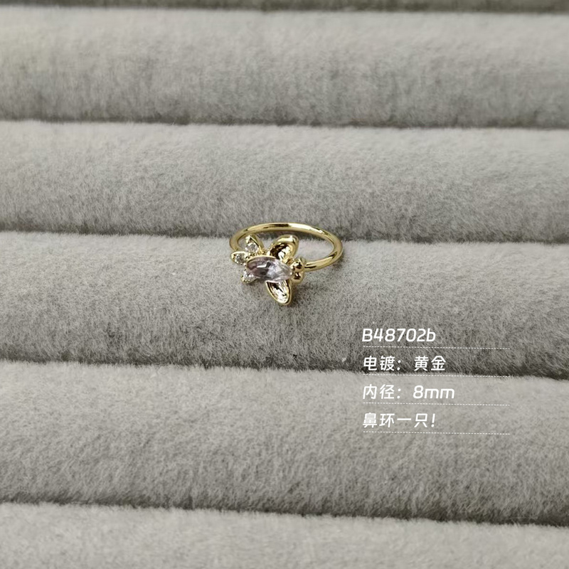 环保铜甜酷黄金锆石穿刺饰品鼻环小众高级感AB彩耳圈|undefined