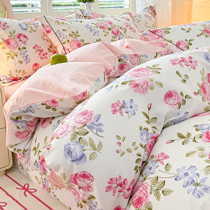 Cama de algodón fresca pequeña de cuatro piezas de algodón puro Xinjiang 2025 nueva funda de edredón sábana ropa de cama de tres piezas