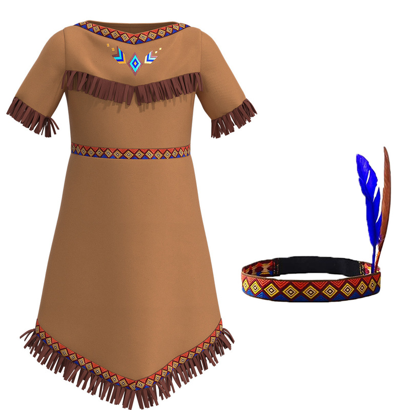 New Costume Christmas Costume cos Girl Native American Costume Children's Dress Suit Performance Clothes