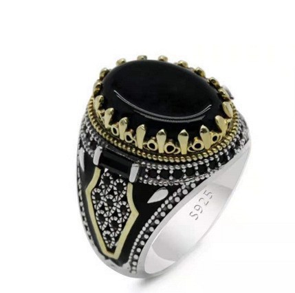 Herrenring Vintage Im Zweifarbigen Design Mit Schwarzem Achat_voghion.com