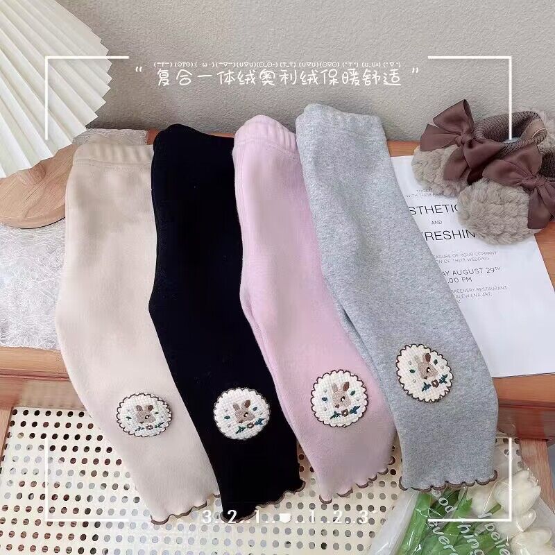 Polainas forradas de lana para niñas Otoño e Invierno Nuevo bebé prendas de vestir exteriores de estilo occidental niña todo-fósforo cálido pantalones de terciopelo de una pieza
