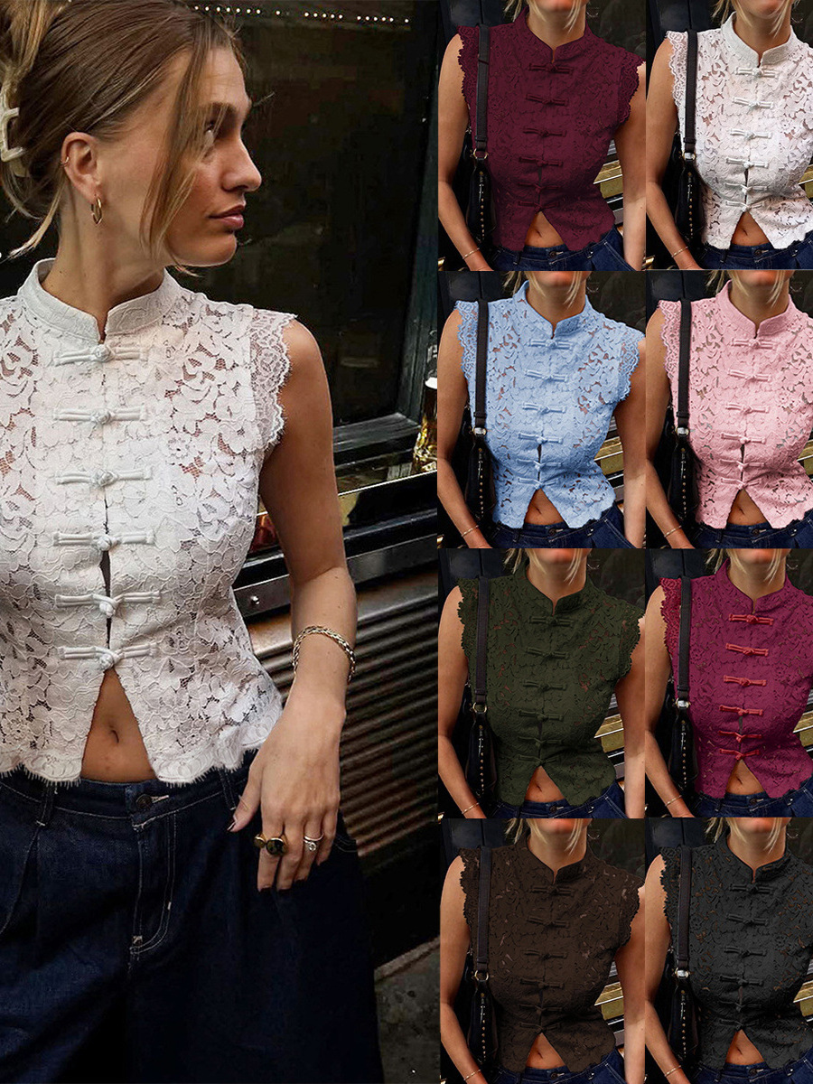 Solid color fitted comfortable elegant lace shirt sleevless