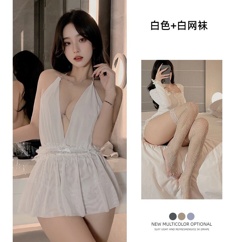 흰색 잠옷 + 속옷 + 흰색 망사 스타킹