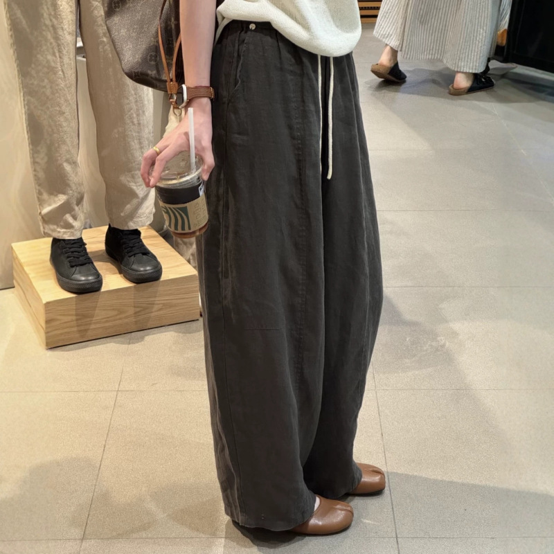 Natural Linen Texture Scimitar Pants in Korean Style, Lazy Style for Summer Commuting