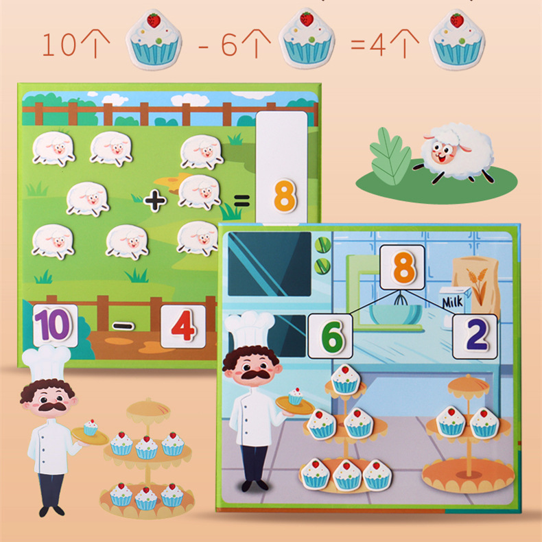 Ayudas de enseñanza de descomposición digital matemáticas Ilustración juguetes jardín de infantes clase grande aritmética aprendizaje dentro de 10 más y menos artefacto