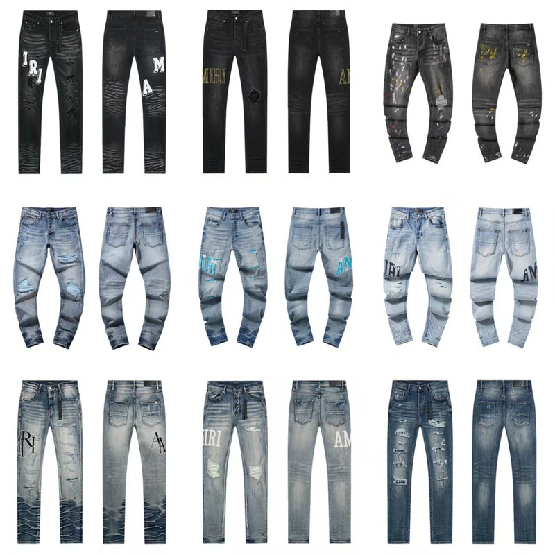 Cross-Border Wholesale Purple American High Street Ripped Patch Trendy Retro Straight-Leg Amiri Jeans Collection
