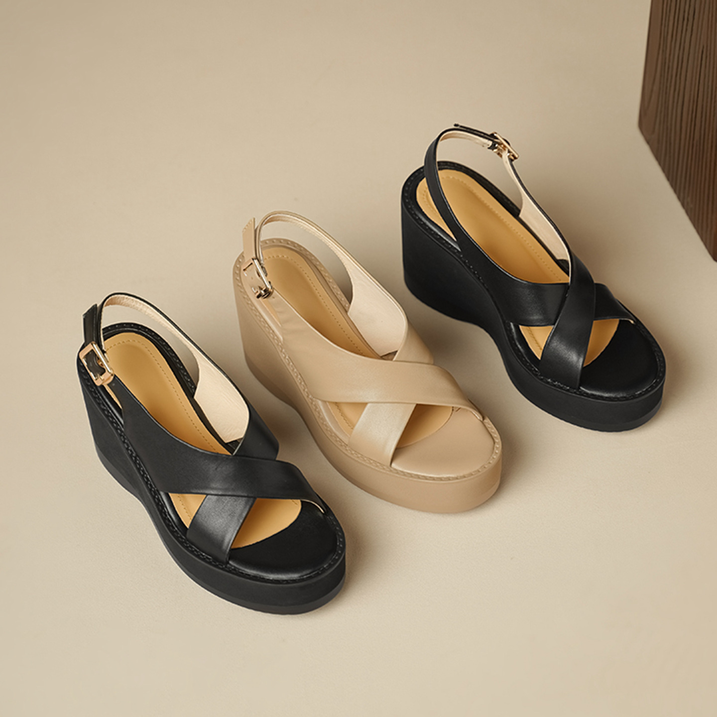 Sandal cao gót nữ hở mũi quai ngang đế xuồng gót 9 cm — đen