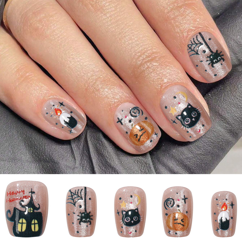Halloween Cartoon Little Devil Night Nail Art Pieces Wear Armor Autumn and Winter Removable Short Nail Pieces Wholesale