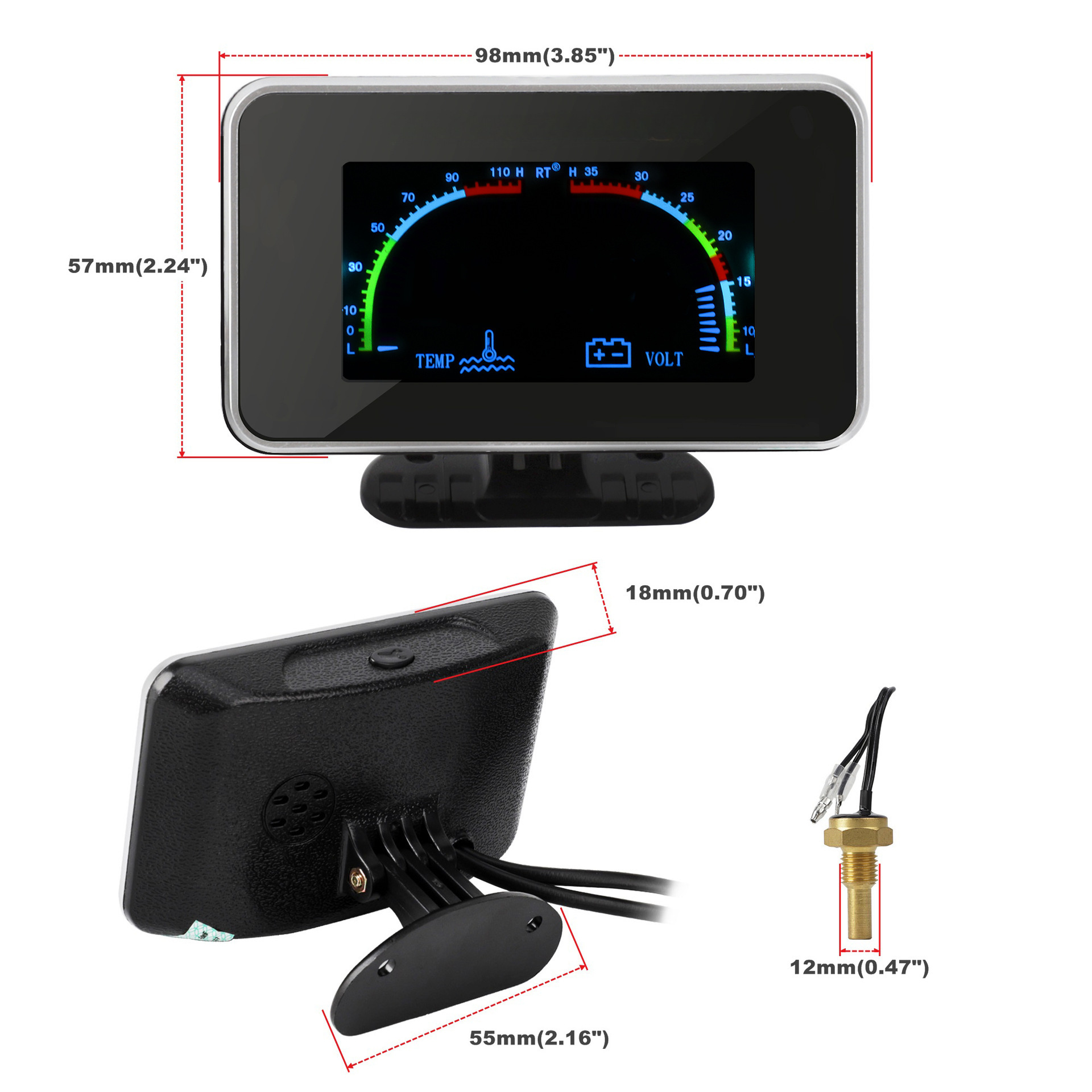 Lcd Display Car Water Temperature and Voltage Two-In-One Combination Meter 12V24V Universal Truck Modification Digital Display Lcd Water Temperature