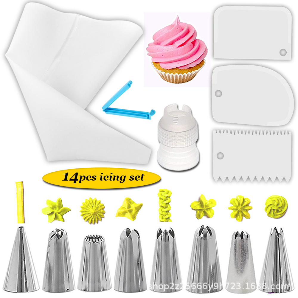 Herramientas para hornear 14-piece set 8 pastelería boquilla pastel crema decoración herramientas con recubrimiento raspador convertidor