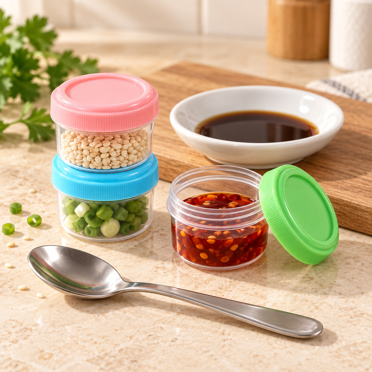 Frascos de plástico, recipientes para salsas, vasos para salsa de tomate de 35 ml, frascos para alimentos, frascos para envasar galletas.
