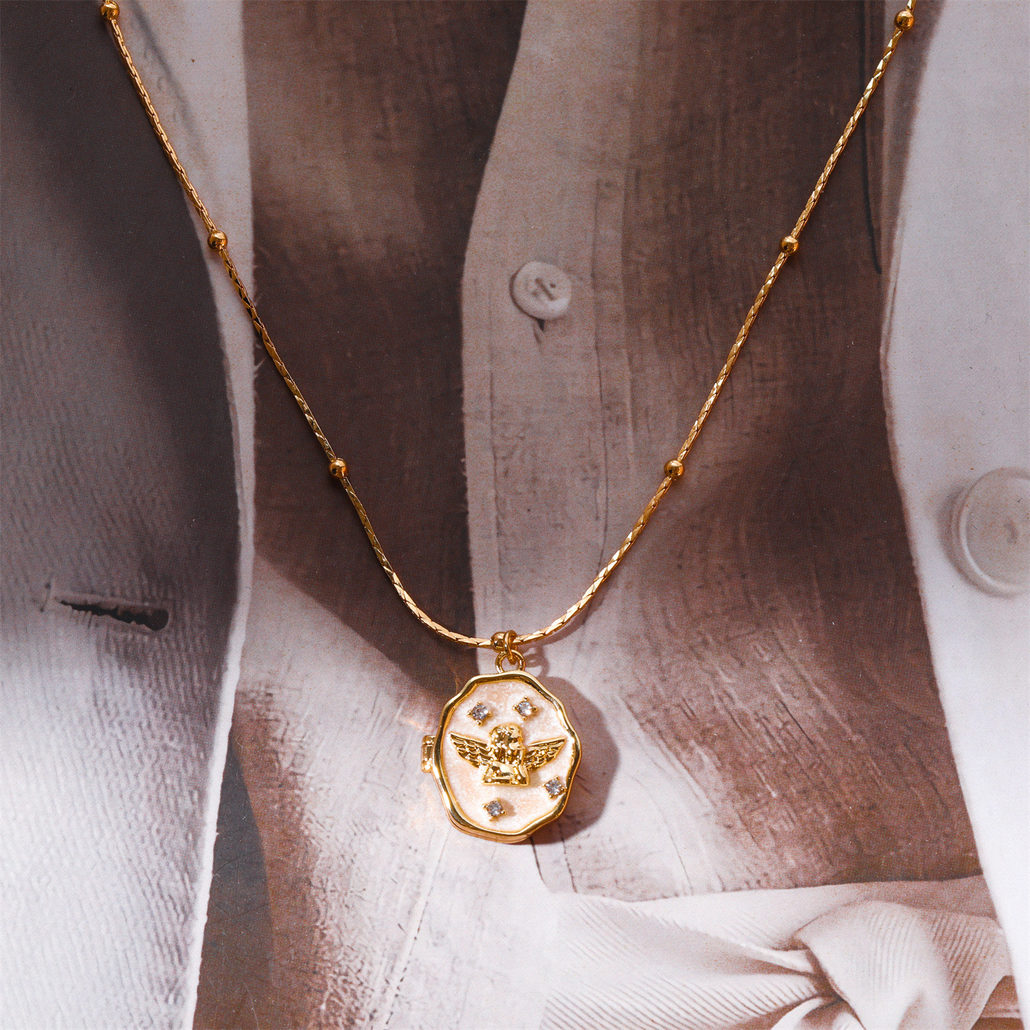 Golden Plated Plating Material Copper Pendant Material Pendant Necklace Classification Copper Retro Enamel Cartoon Character Pendant Necklace