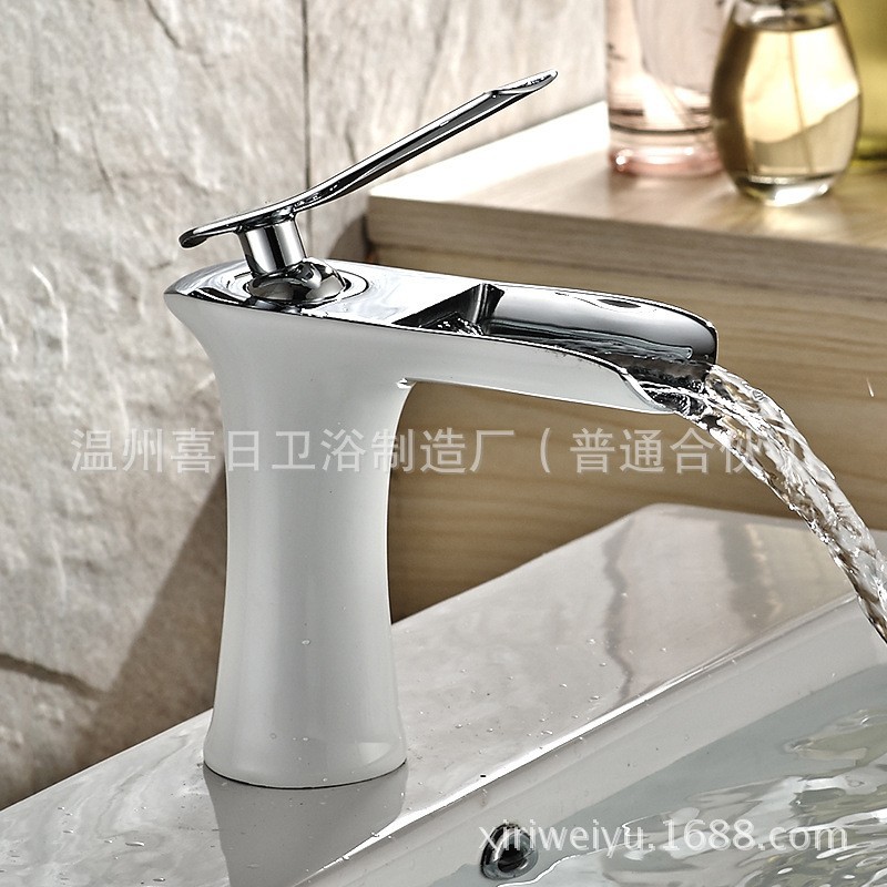 All-copper white and gold antique waterfall basin, cold and hot water faucet, retro bathroom basin, sitting single-hole mixed water undefined