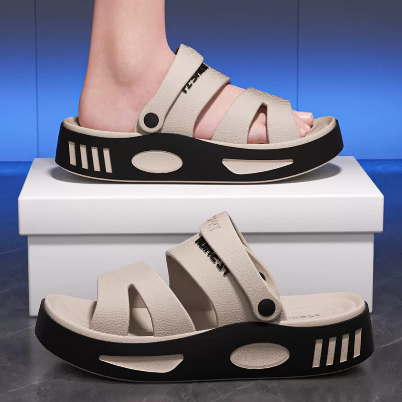 跨境男士凉鞋夏季外穿踩屎感软底防滑大码45防臭增高开车沙滩拖鞋