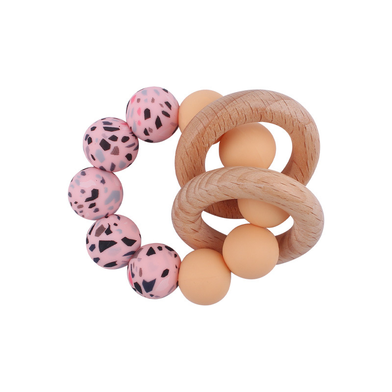 Nuevo bebé suministros de silicona leopardo cuentas mordedor pulsera calmante bebé DIY mordedura de silicona juguete de haya