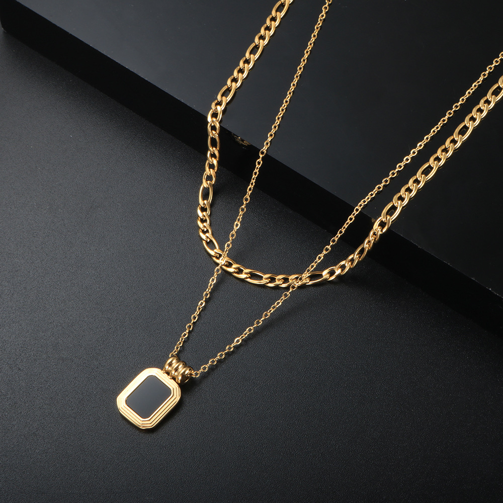 1 Piece Retro Square Titanium Steel Plating Layered Necklaces_colorza_3