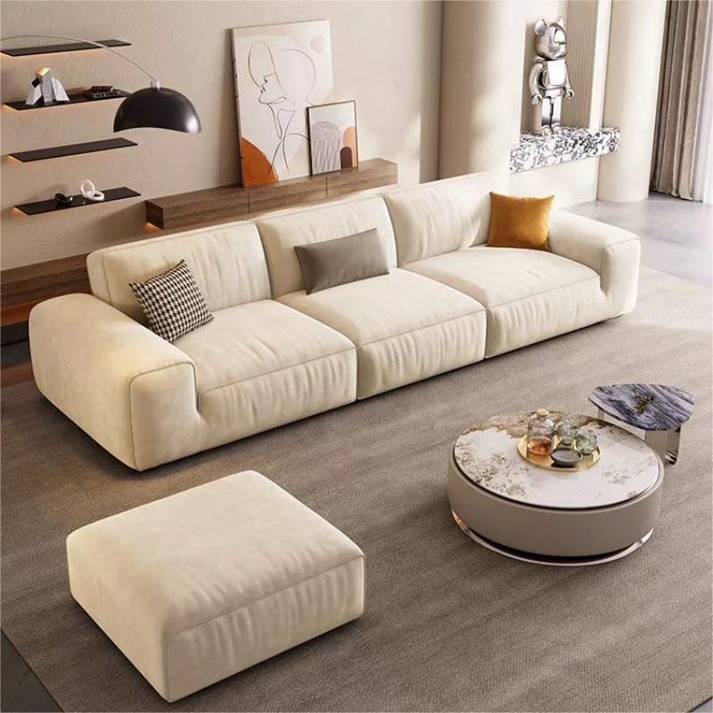 Italiano gran vaca negro crema estilo tela sofá minimalista verano imagen sala de estar apartamento pequeño tecnología paño Foshan sofá combinación