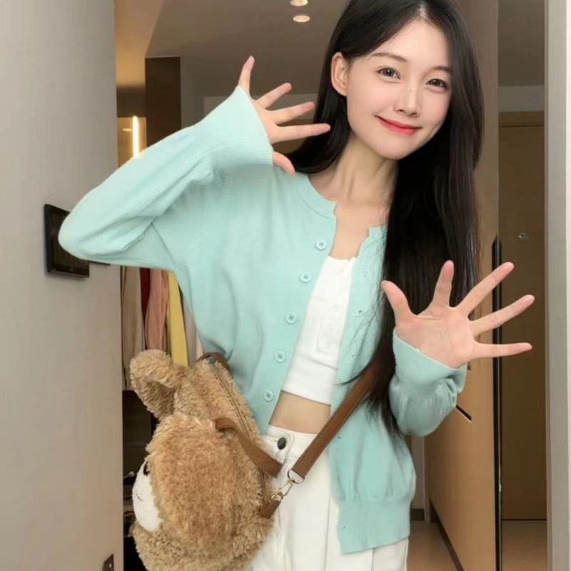 春季2025年新款宽松显瘦薄款长袖针织开衫韩版休闲毛衣外套女上衣|undefined